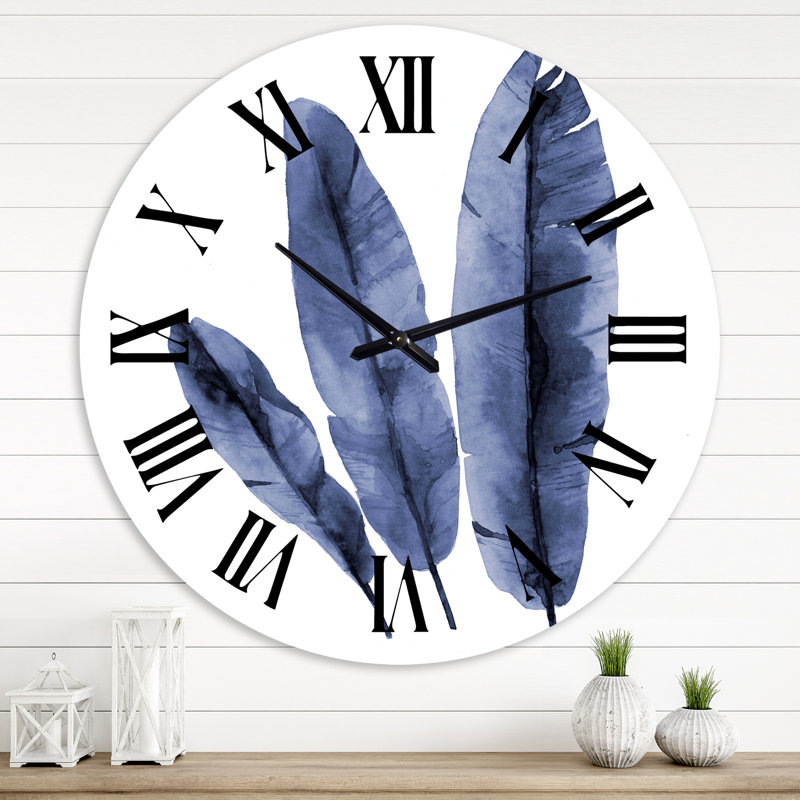 Horloge murale - Feuilles de bananier tropical bleu marine, Grand