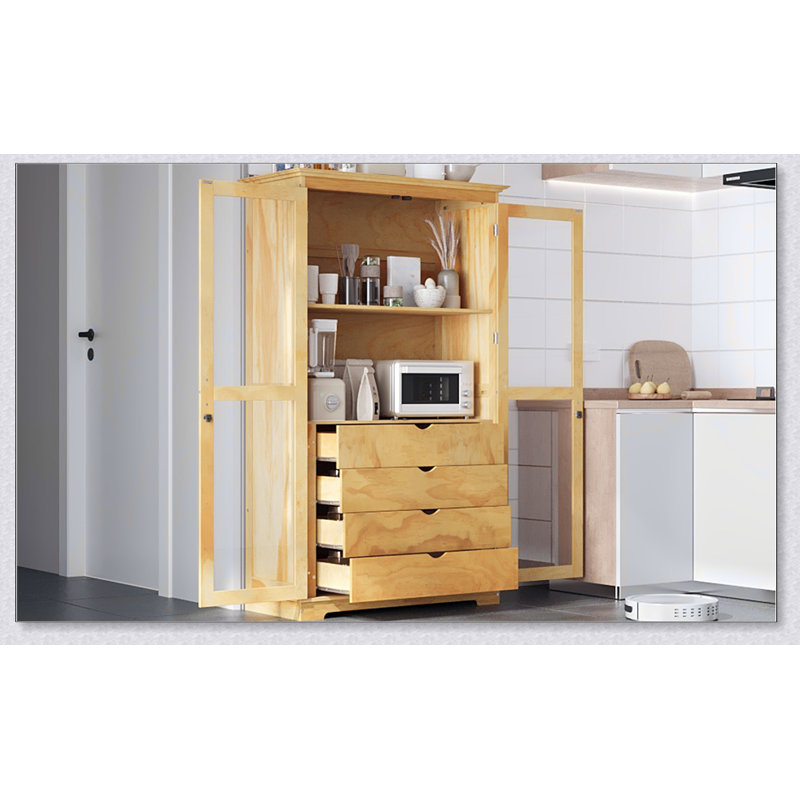 Spacieux garde-manger autoportant avec portes en verre et 4 tiroirs intégrés pour un rangement et une présentation améliorés, idéal pour la maison et le bureau