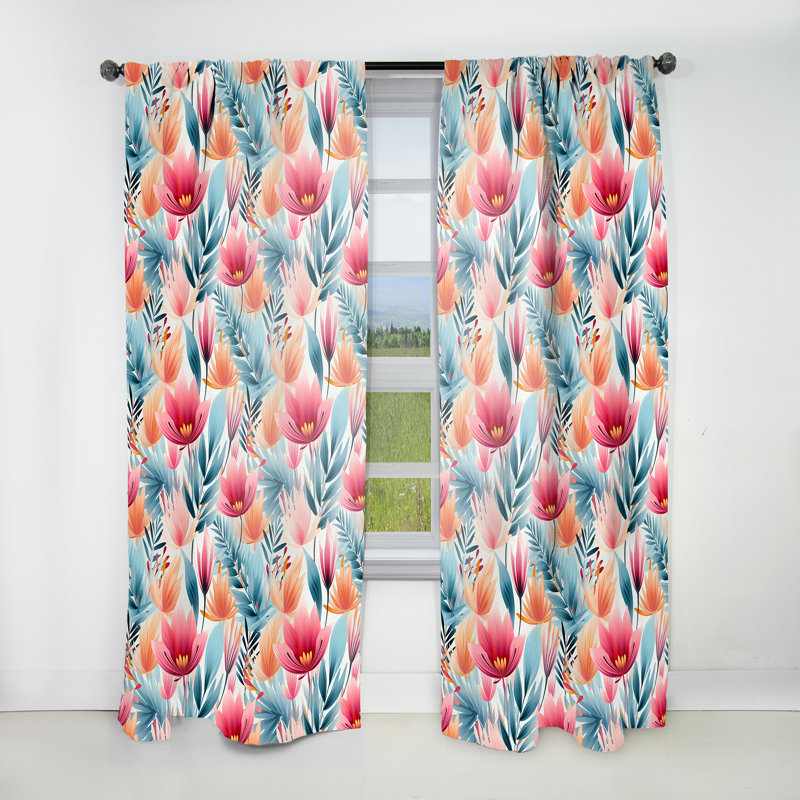 Très doux motif tropical vert et rose I - rideau en velours bohémien - obscurcissant - 1 panneau, L 52 po x L 84 po