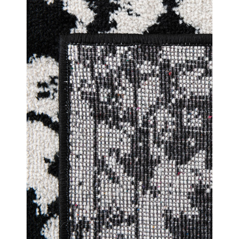 Ortilio Oriental White/Black Area Rug, Rectangle 10' x 14'1", Black