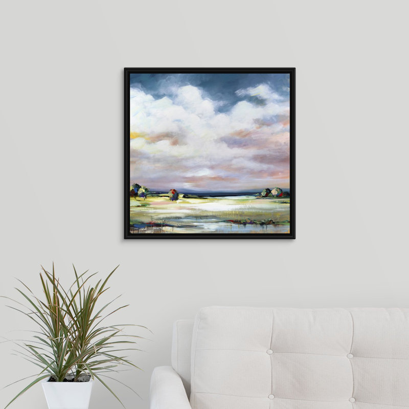 «Countryside View I», peinture sur toile, H 31,7 po x l 31,7 po x P 1,75 po, Cadre flottant noir