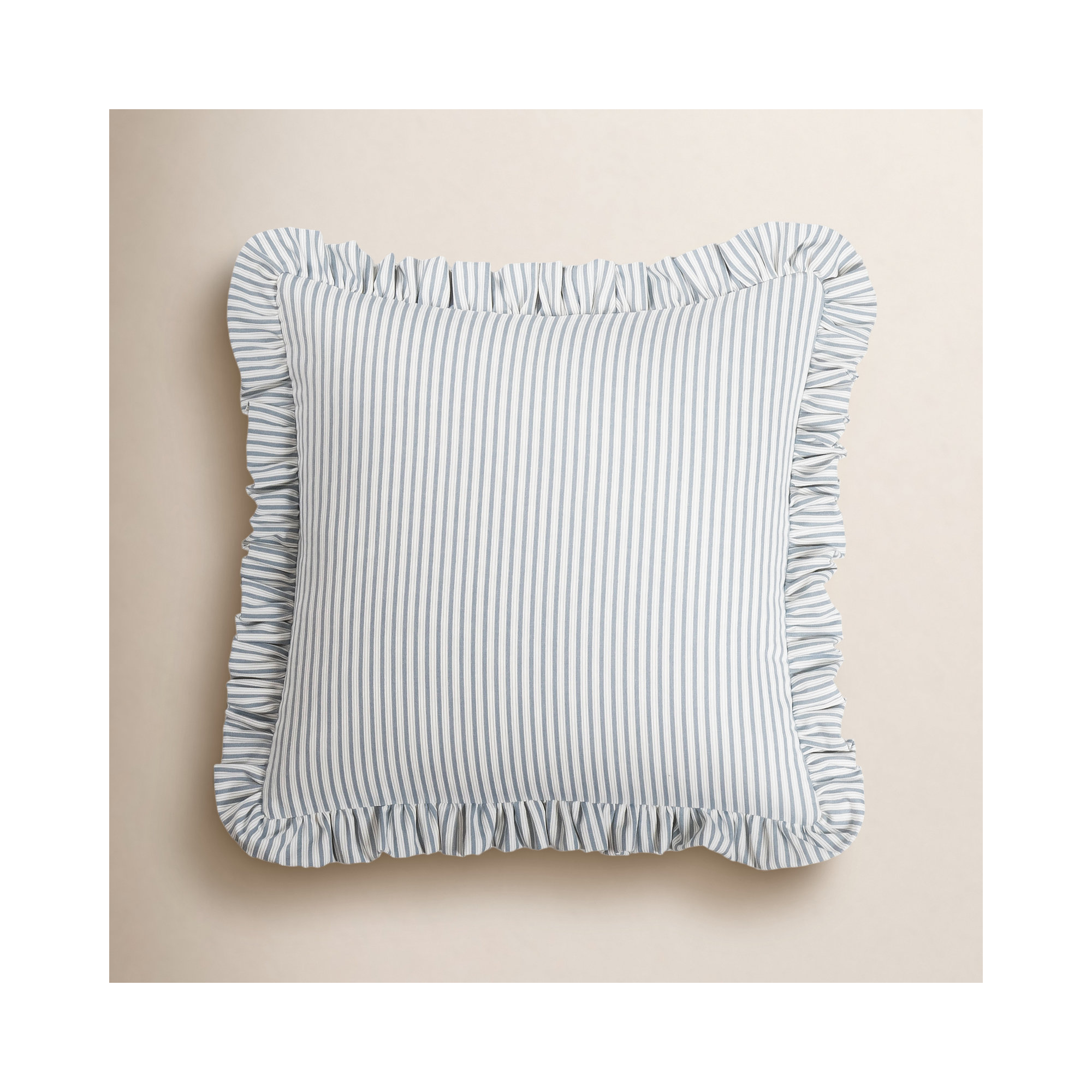 Birch Lane Polo Stripe Ruffled Accent Pillow, Feather, Light Blue