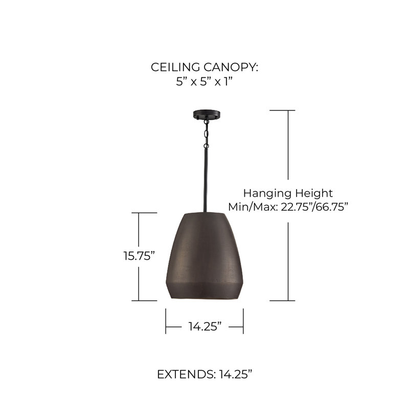 16" W x 15" H 1-Light Handcrafted Terracotta Pendant in Matte Black, Terracotta Umber