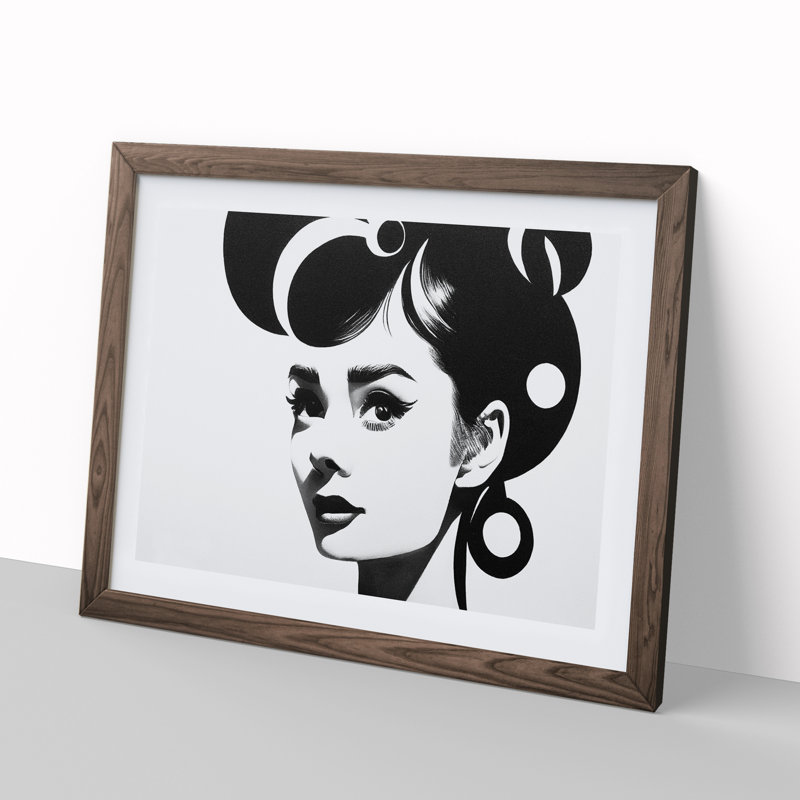 Audrey Hepburn Monochrome Vol.4 - Single Picture Frame Print, 46cm H x 64cm W x 2cm D, Walnut Framed