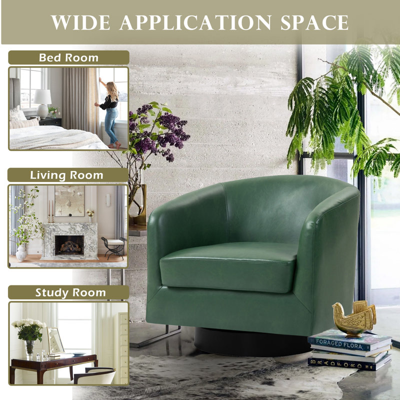 Bennett 79Cm Wide Swivel Barrel Chair, Green Faux Leather
