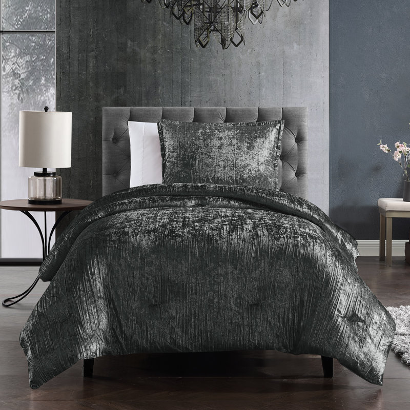 Charcoal Twin Velvet Comforter Set with Sham