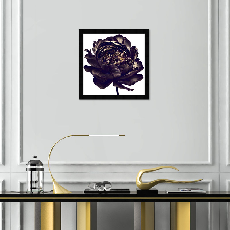Pivoine noire - cadre photo, Cadre noir, H 18 po x l 18 po