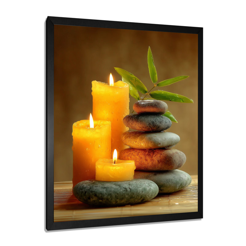 Relaxation Candles and Bamboo - Bamboo Wall Art Decor, impression sur toile grise asiatique, H 40 po x l 30 po, Noir
