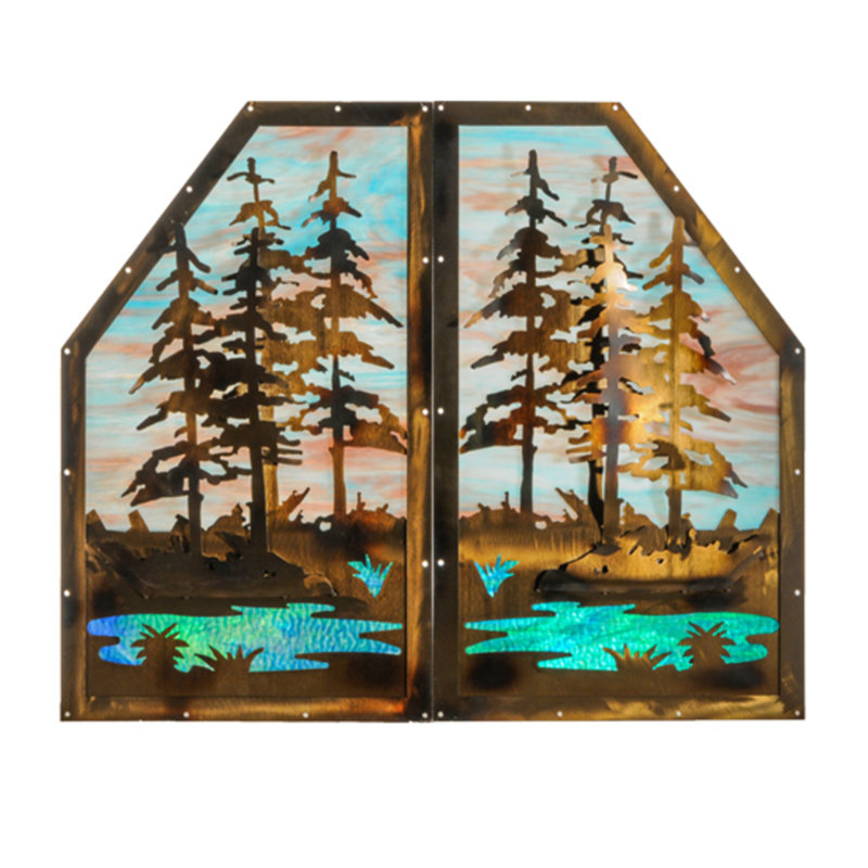 Moose at Lake 3 Panel Stained Glass Window
