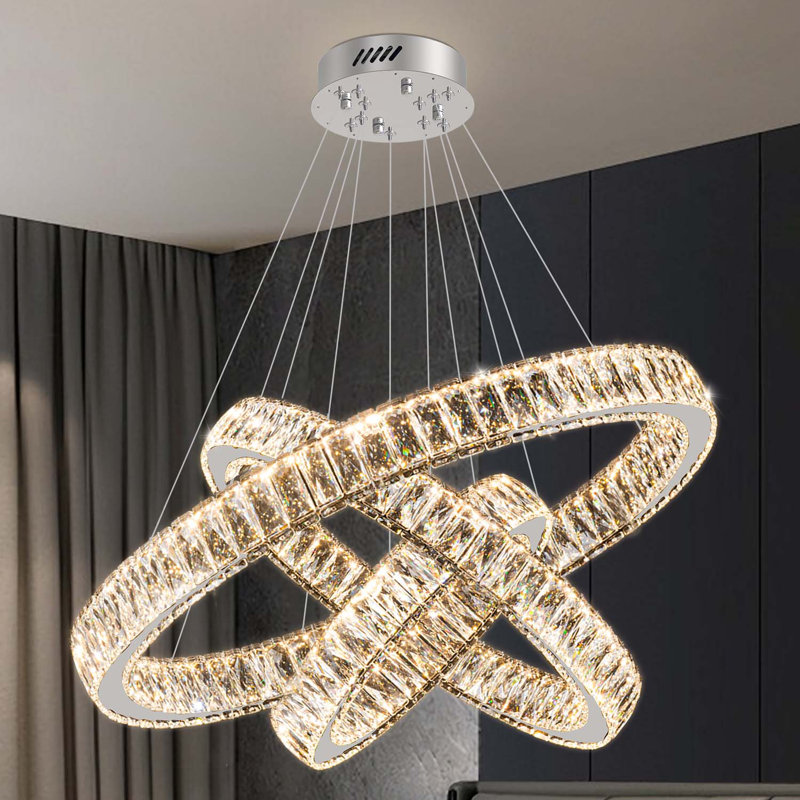 Markitta 32"+24"+16" Adjustable 3 rings Crystal Chandelier for Dining Room Living Room Dimmable 3000-6000k