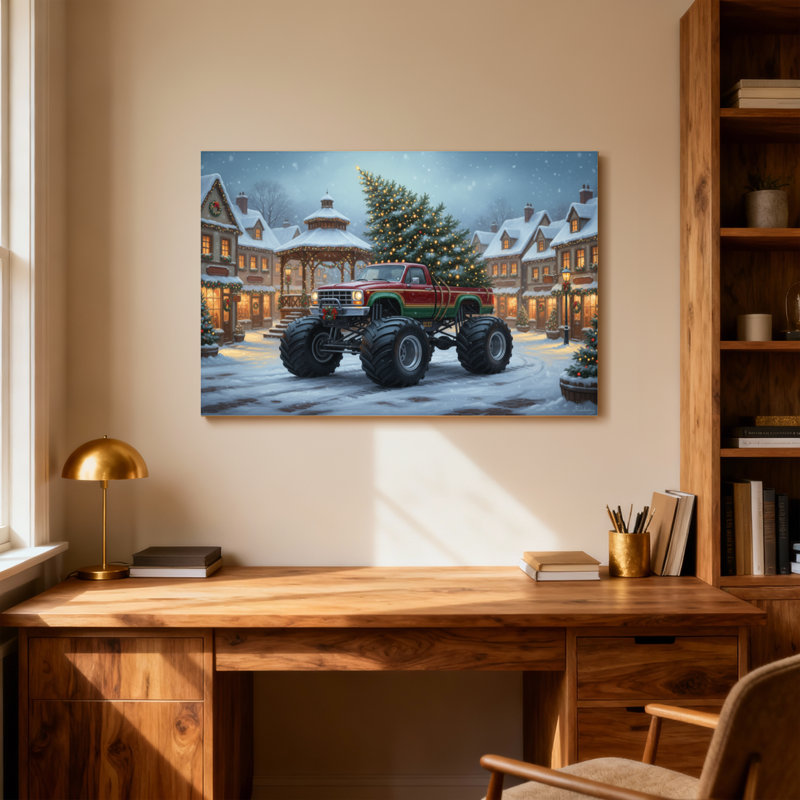 Scène de camion de Noël de la ville de Noël, H 32 po x l 48 po