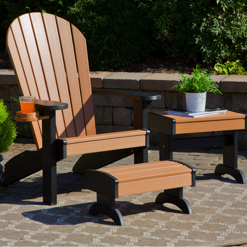Aatikah Plastic Adirondack Chair with Ottoman/Table, Cedar/Black