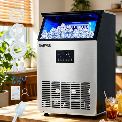 Machine à glaçons commerciale 100LBS / 24H, bac de rangement 40LBS, machine à glaçons rapide en acier inoxydable sous le comptoir avec entrée d'eau et auto-nettoyage automatique pour la maison.