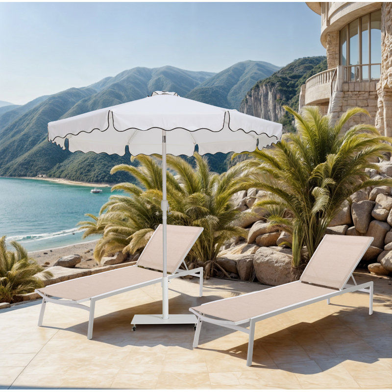 Ensemble de parasol en aluminium avec passepoil Amalfi, Blanc, Blanc