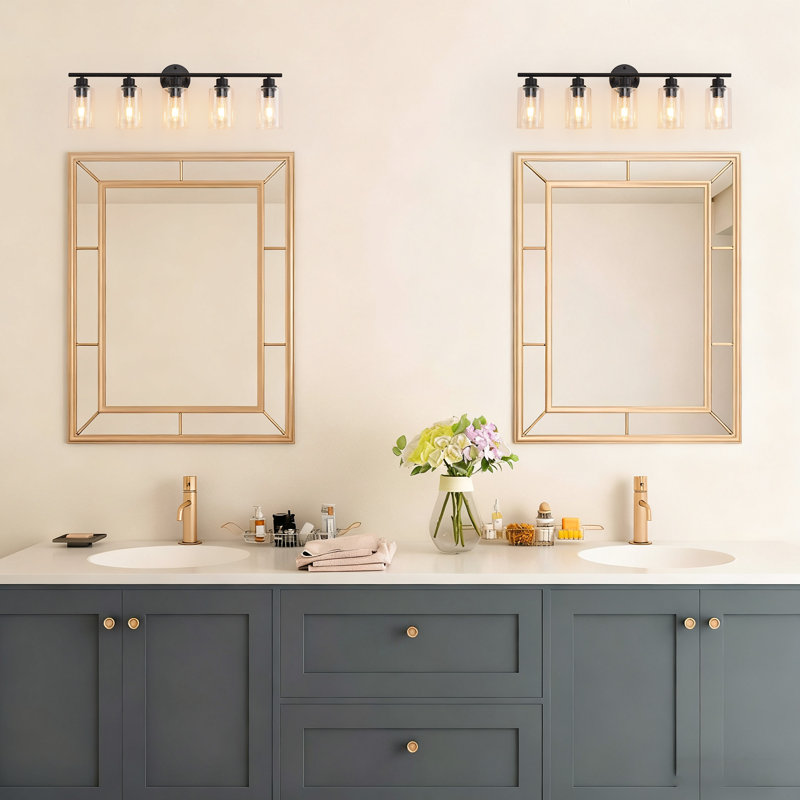 5-Light Bathroom Light Fixtures, Black Modern Vanity Lights Over Mirror With Clear Glass Shade, Bathroom Wall Lamp For Mirror Kitchen Hallway Cabinet Porch Reading Room