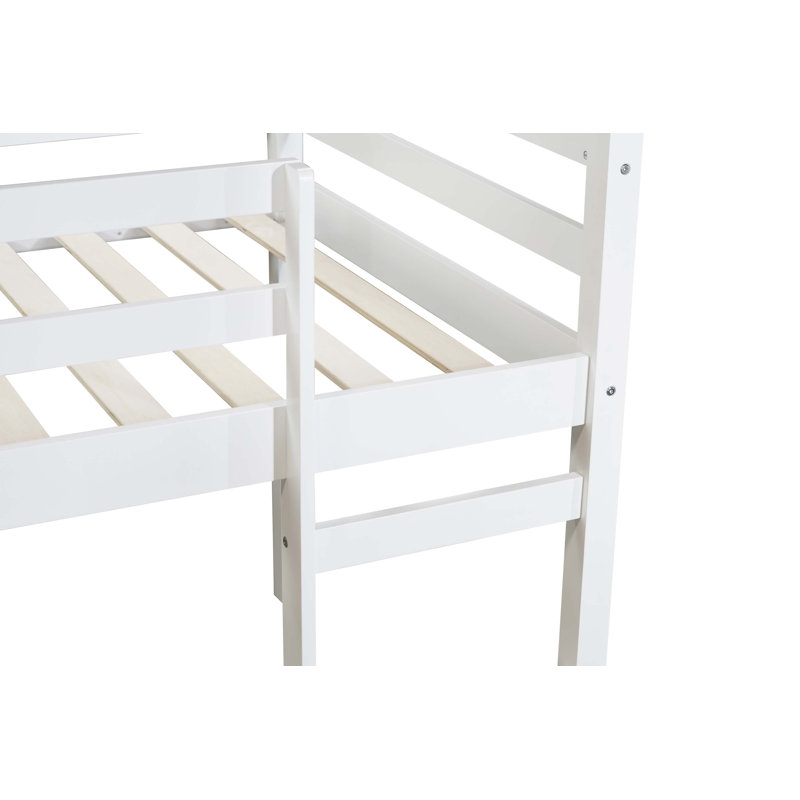Solid Wooden, Rubber Wooden Loft Bed with Ladder, Bed Platform of Strengthened Slats, White