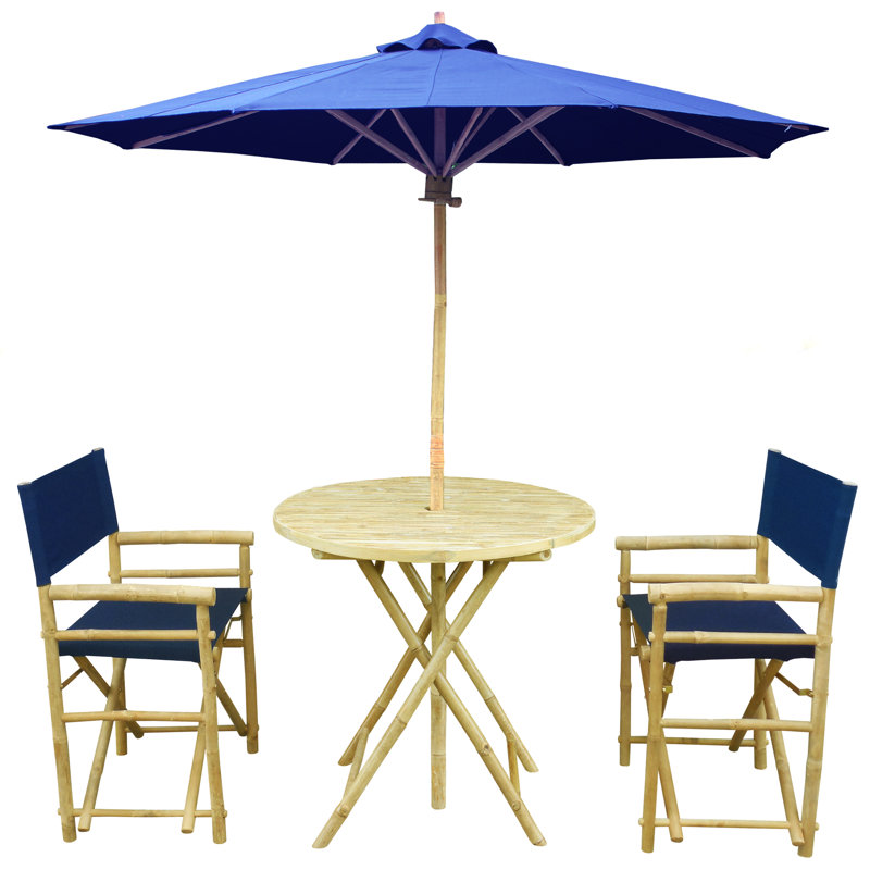 Sinta 2 - Person Bamboo Wood Patio Dining Set with Round Table, Blue