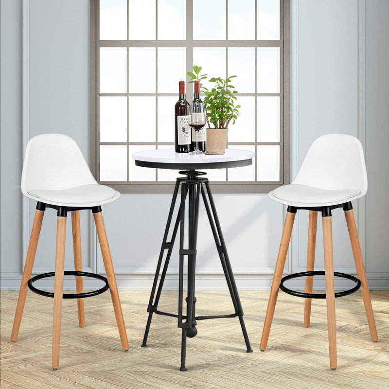  Jiovonni Upholstered Counter Stool with Beech Wood Legs, White, Bar Stool ( Seat Height 28.5")