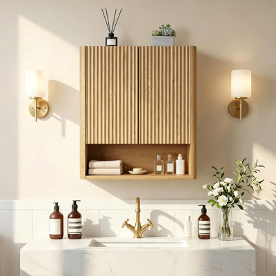 Armoire de salle de bain moderne à rayures en chêne doré 26 po Modern