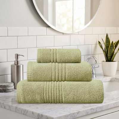 Ensemble de serviettes de bain 100% coton 100% coton zéro absorbant Phoebe Home Weavers, 13 po x 13 po (1), 16 po x 24 po (1), 27 po x 54 po (1) (1 bain, 1 main, 1 ensemble de serviettes de lavage) , Vert