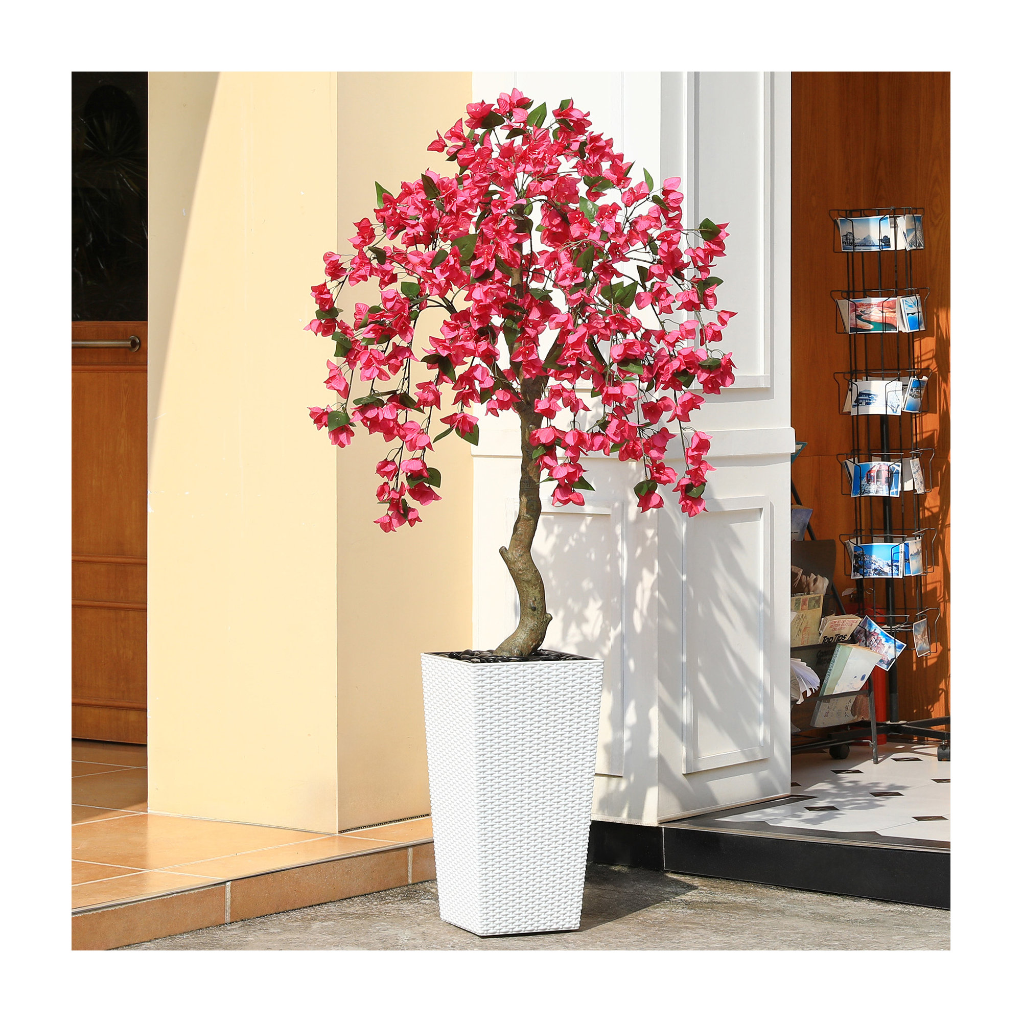 Adcock Artificial Bougainvillea Flowers Tree UV Resistant with Tall Planter for Outdoor Indoor, White, 72" H x 24" W x 24" D