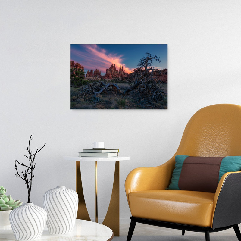 Arbre torsadé, désert, coucher de soleil coloré, paysage serein dramatique, impression d'art mural, H 24 po x l 16 po