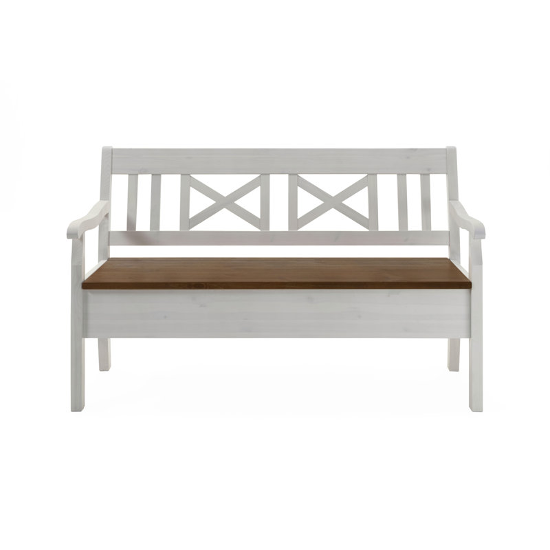 Alston Upholstered Bench, White/Amber, With Arms