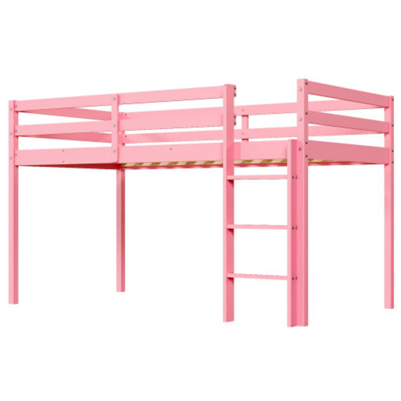 Solid Wood Toddler Platforms Loft Bed Twin Size With Stairs, Pink