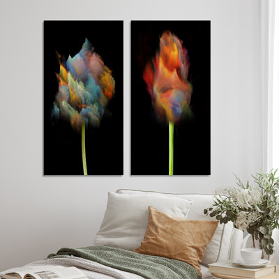 " Blooming Multicolor Fractal Flower VI " 2 - Pieces
