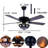 Black American Tiffany Style Colored Glass Ceiling Fan Light | Six-speed Inverter Remote Control