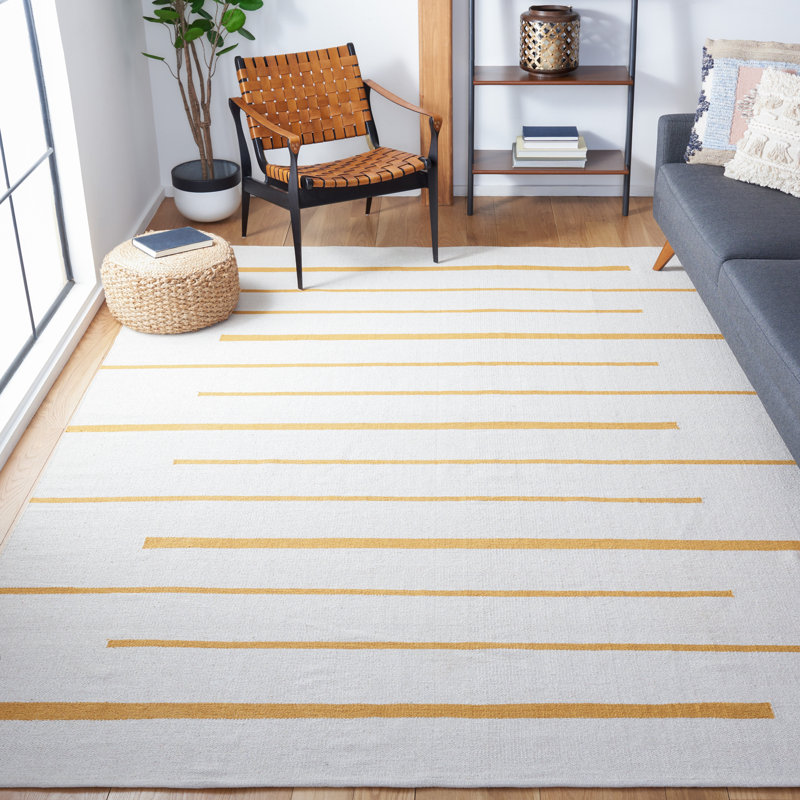 Tapis rayé en coton tissé à la main Estiven, Rectangle 6 pi x 9 pi