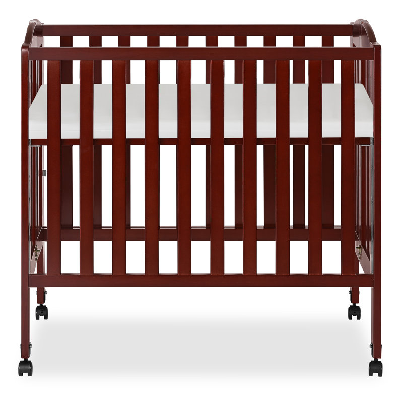 Cherry Pine 3-in-1 Portable Folding Crib with Locking Wheels