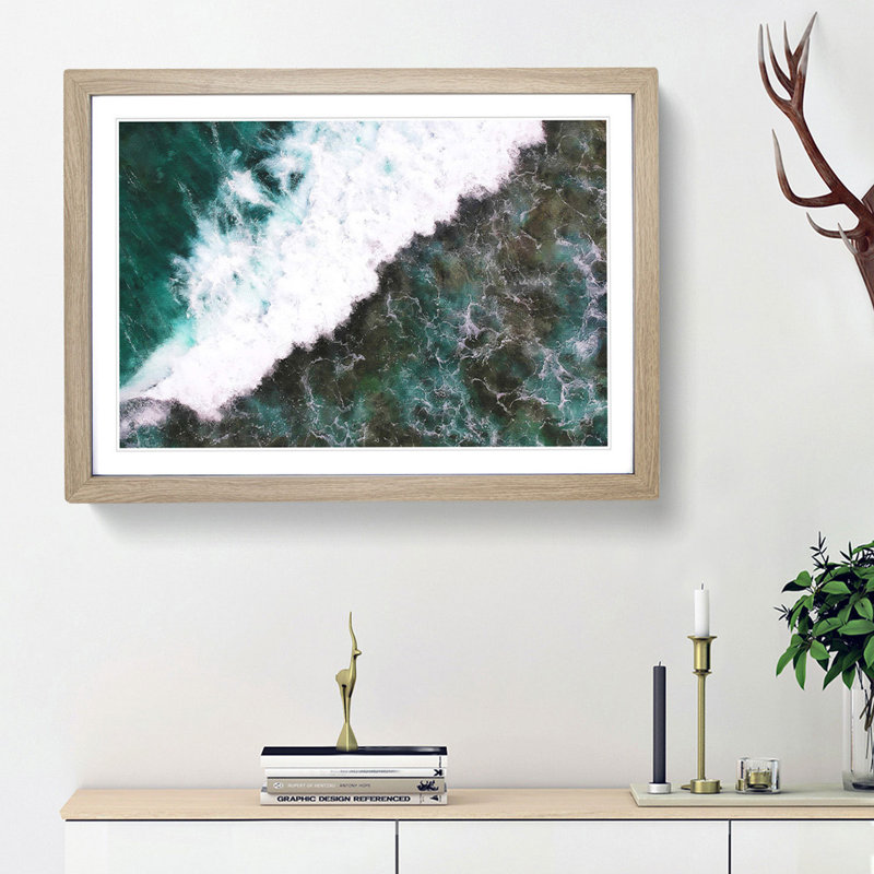 Waves in Midigama Beach - Picture Frame Painting Print, Oak Framed, 45cm H x 63cm W x 2cm D