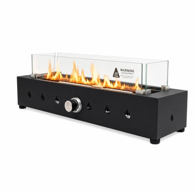 28" Tabletop Propane Fire Pit Glass Wind Guard Black Steel 40,000 BTU