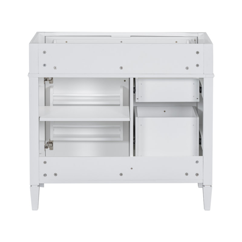 Armoire de salle de bain moderne avec tiroir basculant, rangement spacieux, structure en bois massif - blanc