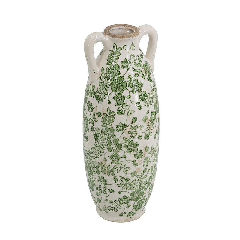 Flower Vase - Green/White, 13.8" H x 5.1" W x 5.1" D