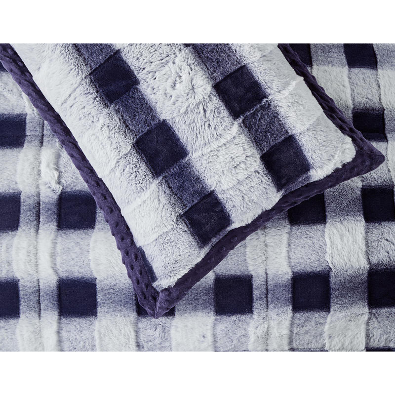 Polyester Geometric Bedspread with Pillow Shams Included, Blue, Super King Bedspread + 2 Standard Shams