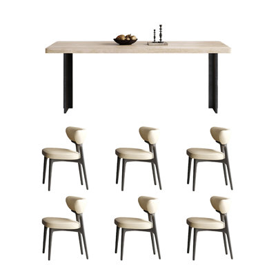 Cave stone slab rectangular dining table and chair