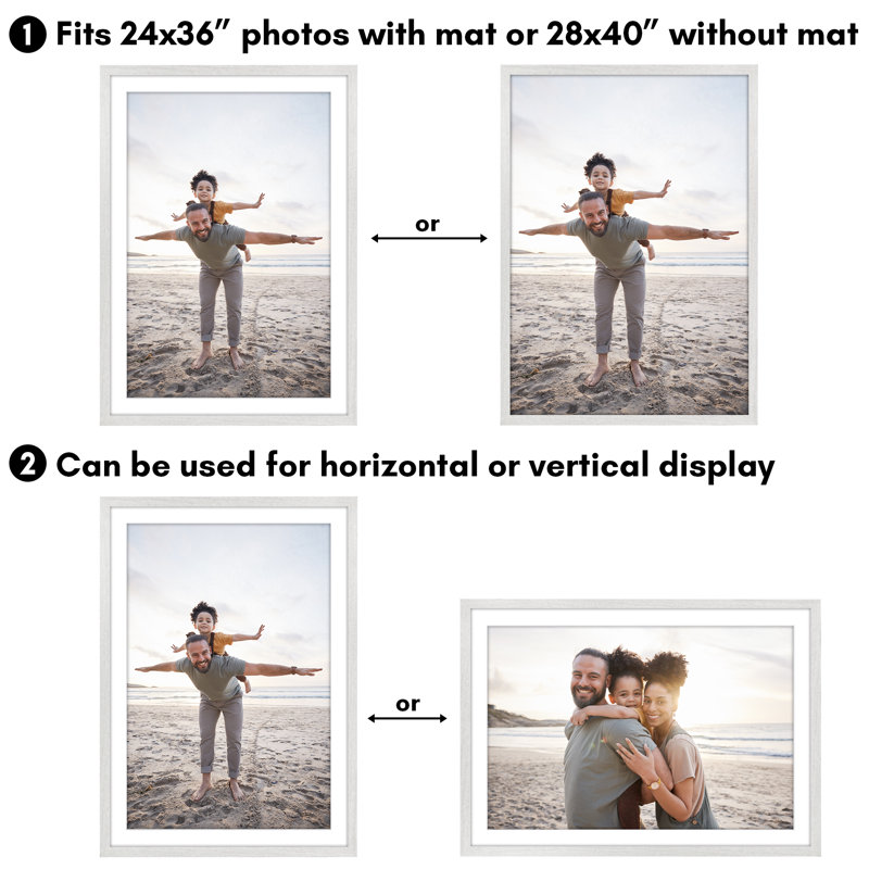 Americanflat Picture Frame - Frame with Mat - Wide Molding - Shatter-Resistant Glass, White, 28" x 40"