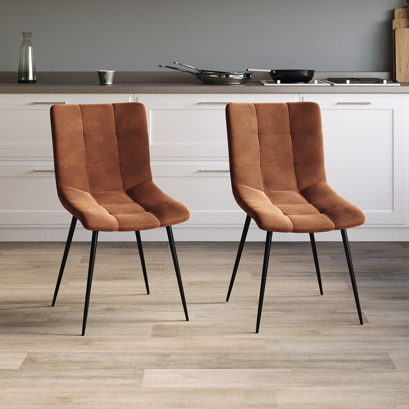 Dining Chairs Upholstered Velvet Fabric Seat Kitchen Dining Room Furniture, UKFR Certified, Orange, 2