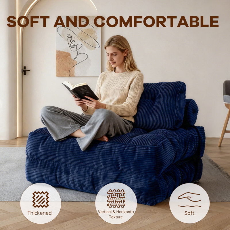 Canapé-lit modulaire convertible de 33,5 po avec capitonnage pour espaces compacts - aucun assemblage requis, Bleu