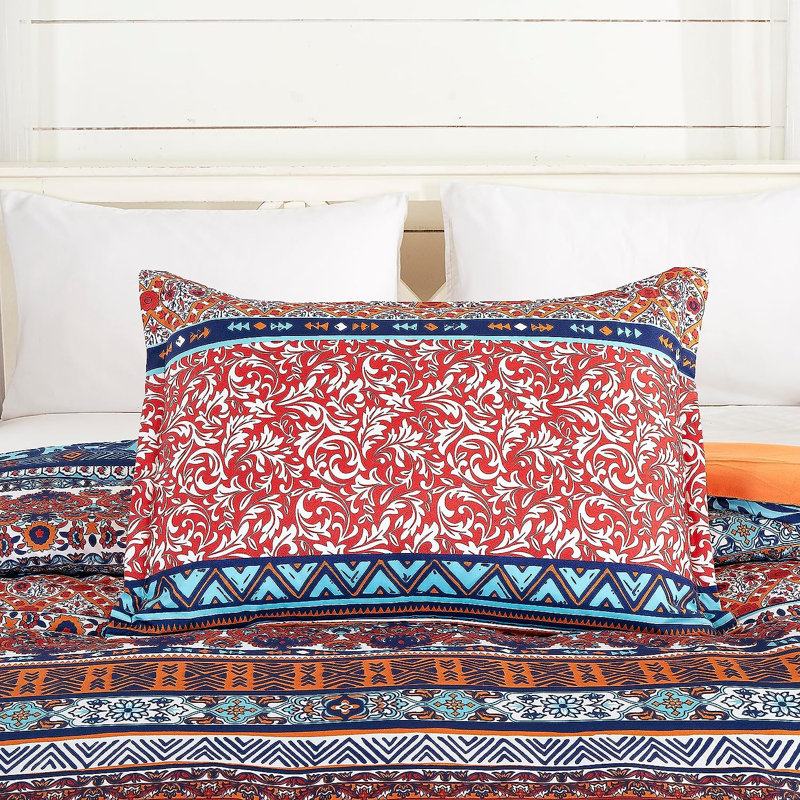 Bohemian Multicolor Queen Microfiber Comforter Set with Pillow Shams