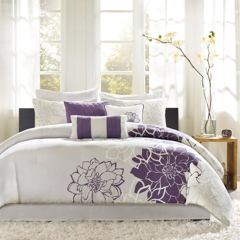 Couette Queen gris taupe/violet - Tissage croisé 180 fils/cm², lavable à la machine, imprimé pour garnissage 270 g/m²