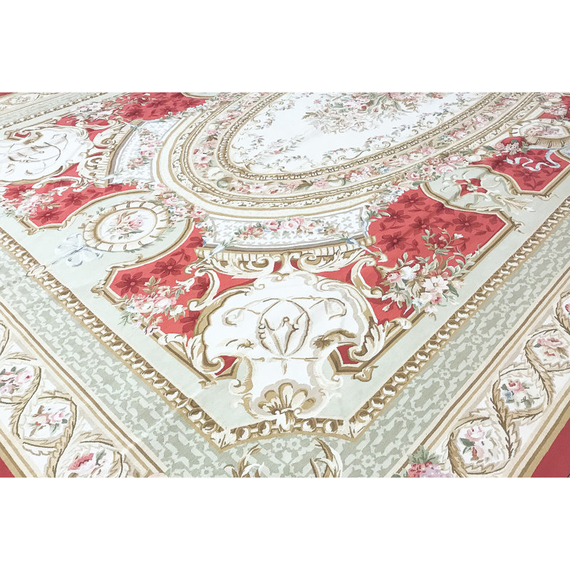Tapis rouge et vert noué à la main de haute qualité