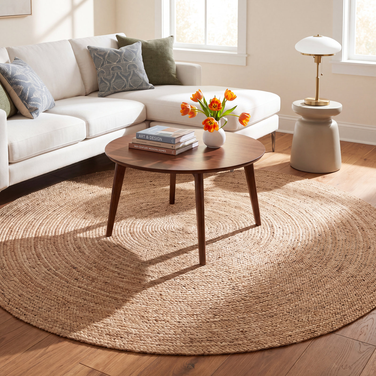 Natural Hand-Woven Jute Rug, Round 7'