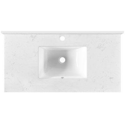 36" Rectangular Single Bathroom Vanity Top in White with Sink Faucet Hole/Backsplash/Overflow (Top Only)