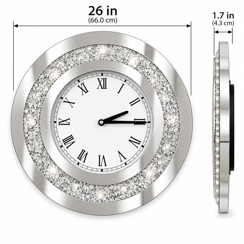 Silver Round Mirror Clock 26inch