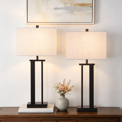 29"H 3‑Way Touch Control Modern Table Lamp Set with White Fabric Shade(Set of 2)