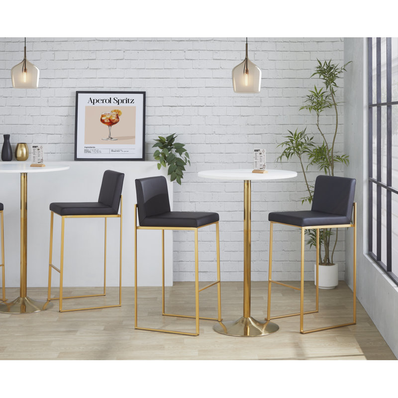 Ernestine High Back Faux Leather Bar & Counter Stool, Black, Gold, Bar Stool (30" Seat Height)