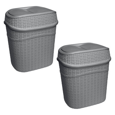 Bath Bliss 2 pack 9.5 Liter Sailor Knot Swing Top Waste Bin in Grey 